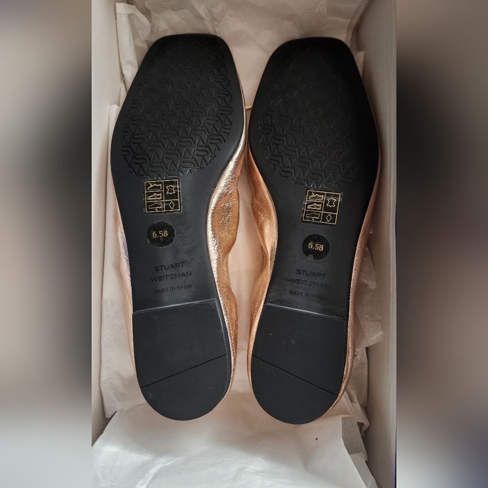 Stuart Weitzman Bardot Mettalic Bow Leather Ballet Flats Size 6.5 - Picture 2 of 5